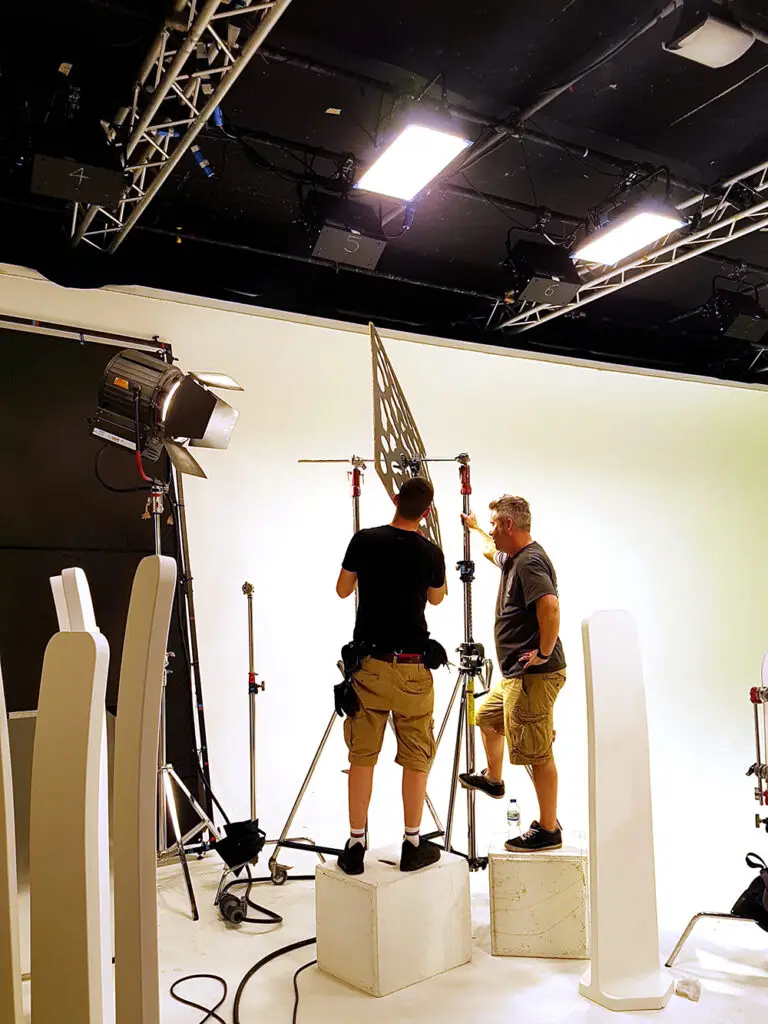 Gobo light pattern on a Trainline commercial set