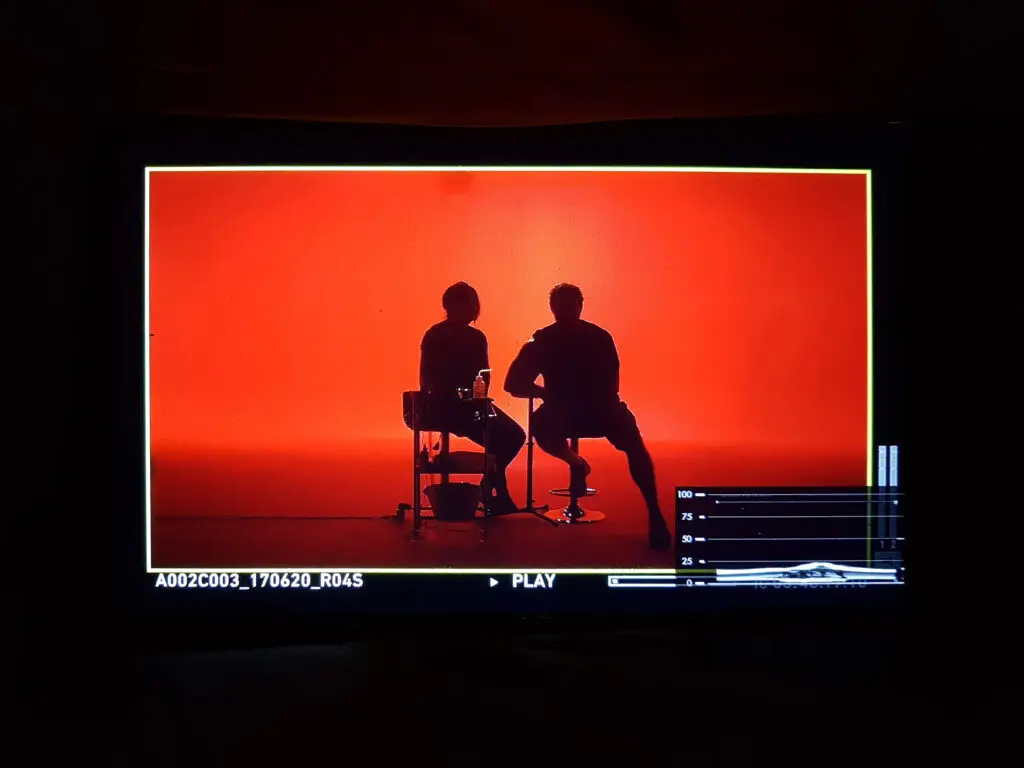 Red SkyPanel setup run from a lighting desk